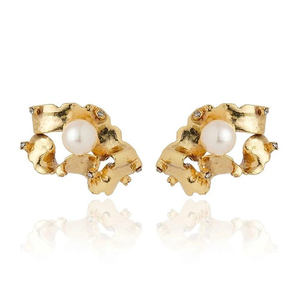 Brinco Claudia Arbex line organic pérola ouro vintage