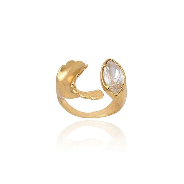 Anel ajustável Claudia Arbex line organic cristal ouro vintage
