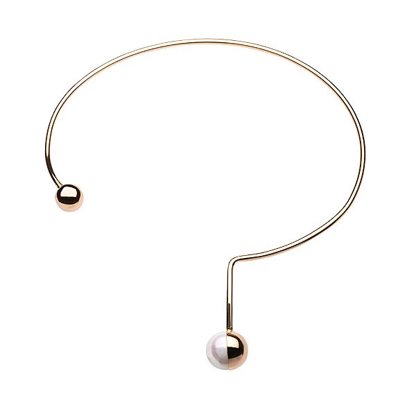 Colar aro Lita Raies esfera e pérola shell ouro semijoia