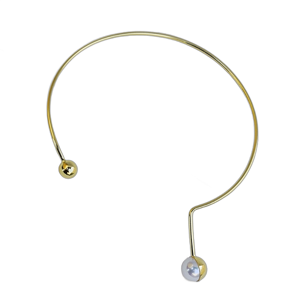 Colar aro Lita Raies esfera e pérola shell ouro semijoia