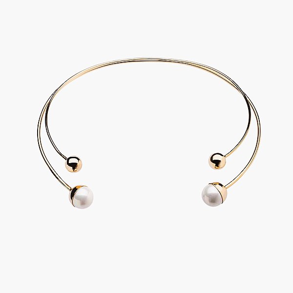 Colar choker Lita Raies esferas e pérolas shell ouro semijoia