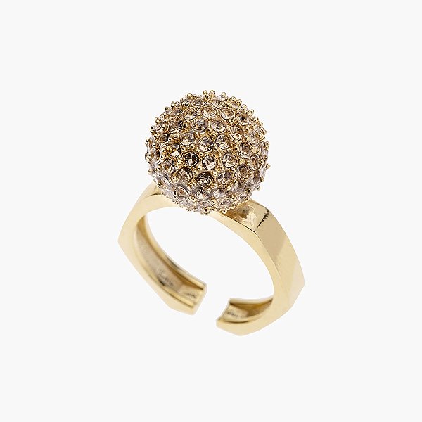 Anel ajustável Lita Raies esfera cristais ouro semijoia