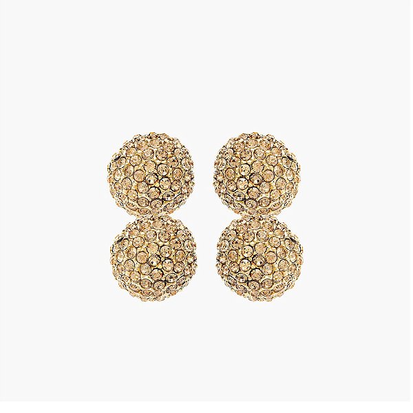 Brinco Lita Raies meia esfera dupla cristais ouro semijoia
