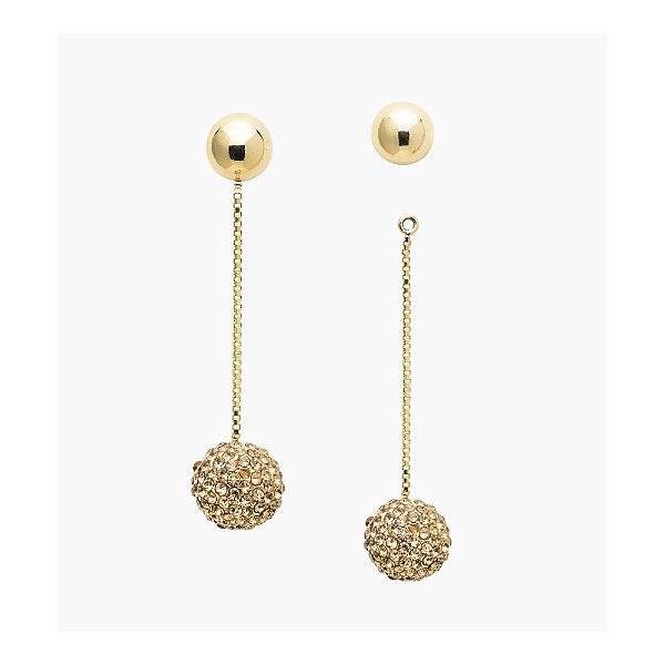 Brinco 2 em 1 Lita Raies esfera cristais ouro semijoia