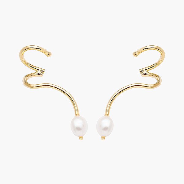 Brinco ear cuff Lita Raies pérola água doce ouro semijoia