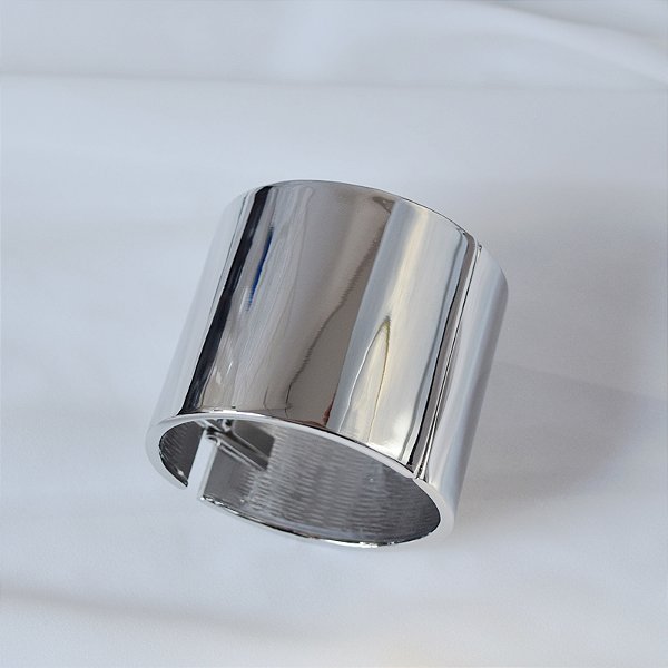 Bracelete largo liso ródio semijoia