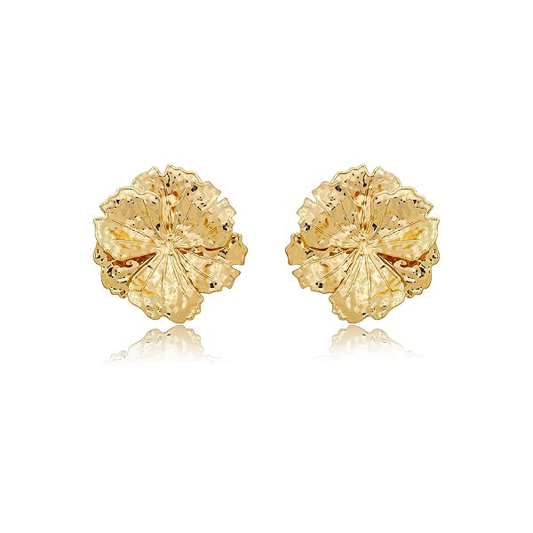 Maxi brinco flor ouro semijoia