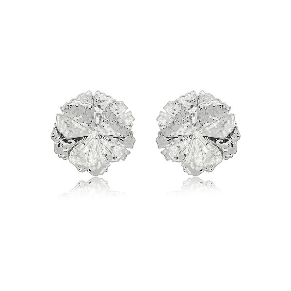 Maxi brinco flor ródio semijoia