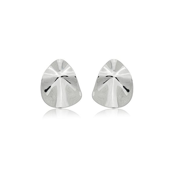 Maxi brinco metal amassado ródio semijoia