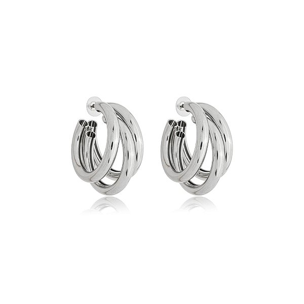 Maxi argola tripla ródio semijoia