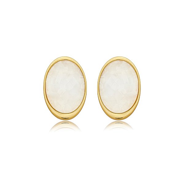 Maxi brinco oval madrepérola ouro semijoia