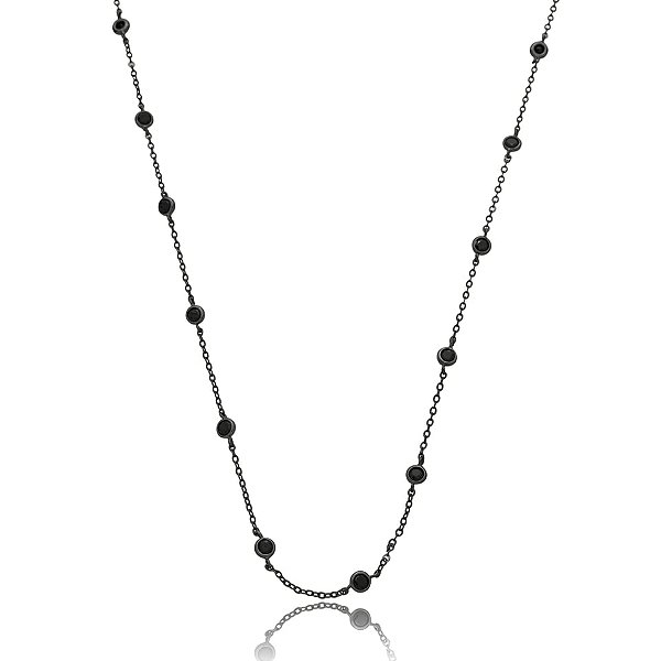 Colar curto cristais black ródio negro semijoia 25k03030