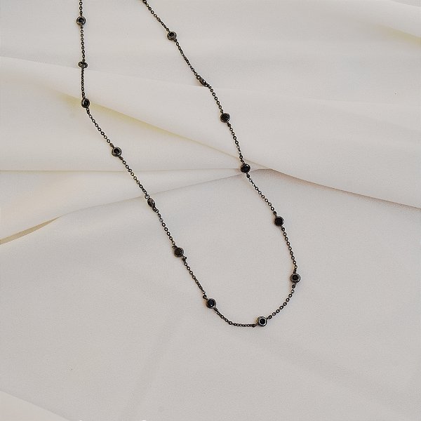 Colar curto cristais black ródio negro semijoia 25k03030