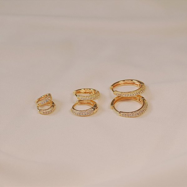 Kit 3 brincos argolinhas zircônia ouro semijoia 25k02013