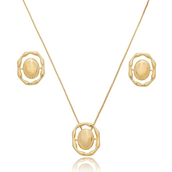 Colar e brinco orgânico ouro semijoia