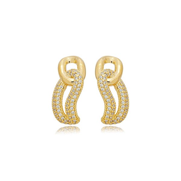 Brinco elos zircônia ouro semijoia