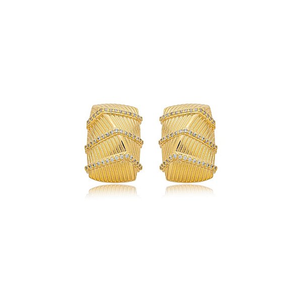 Brinco retangular zircônia ouro semijoia