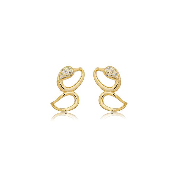 Brinco gotas zircônia ouro semijoia