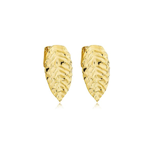 Brinco pressão folha texturizada ouro semijoia 6890305