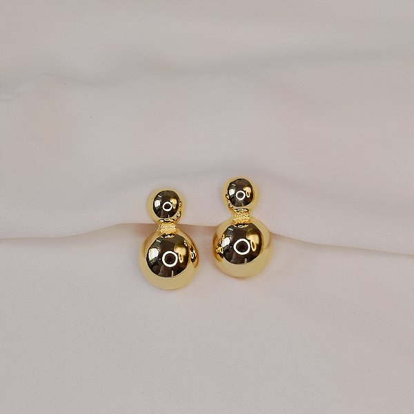 Brinco pressão esfera dupla ouro semijoia 6890205