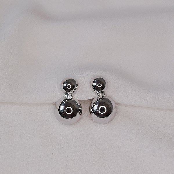 Brinco pressão esfera dupla ródio semijoia 6890205