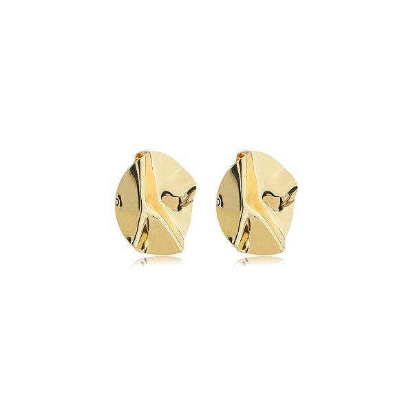 Brinco pressão chapa amassada ouro semijoia 6890105