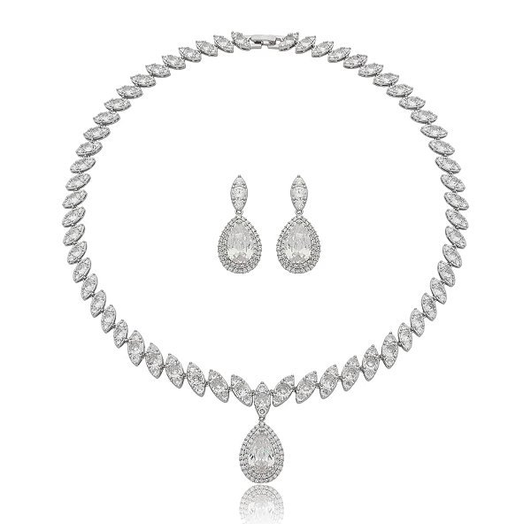 Colar e brinco gota zircônia ródio semijoia LY-29022