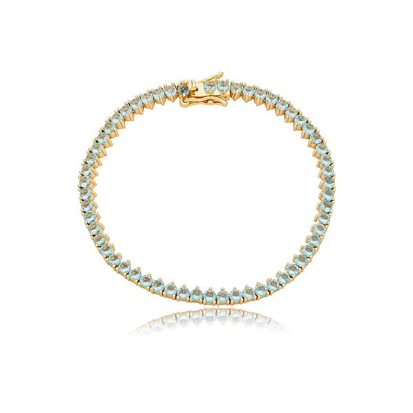 Pulseira riviera cristais azul claro ouro semijoia QC-80030