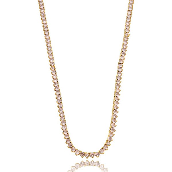 Colar curto cristais rosa ouro semijoia QC-80031