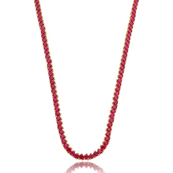 Colar curto cristais pink ouro semijoia XL-250401