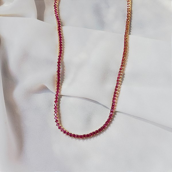 Colar curto cristais pink ouro semijoia XL-250401