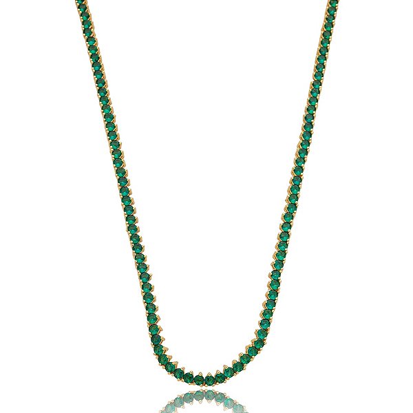 Colar curto cristais verde ouro semijoia XL-250401
