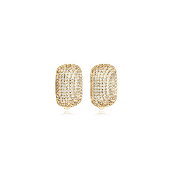 Brinco pressão retangular zircônia ouro semijoia E250310