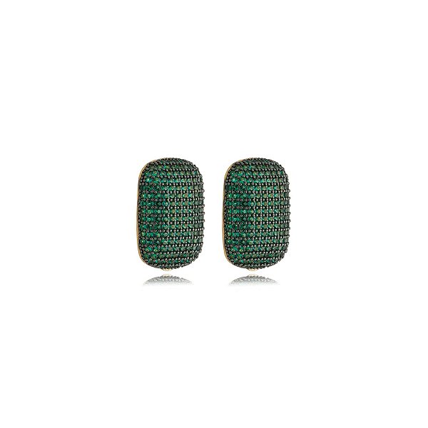 Brinco pressão retangular zircônia esmeralda ouro semijoia E250310