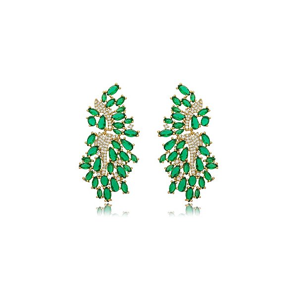 Brinco zircônia verde ouro semijoia E240509