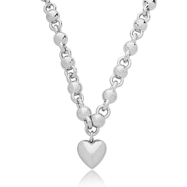 Colar curto esferas coração ródio semijoia