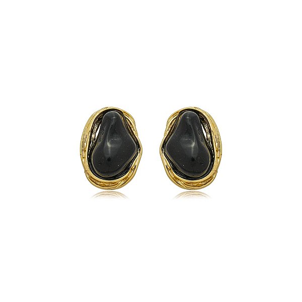 Brinco orgânico resina preta ouro semijoia 6671005