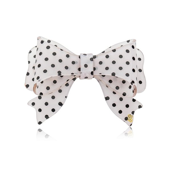 Presilha Bianca laço cinderela g acrílico branco poá preto 00 231