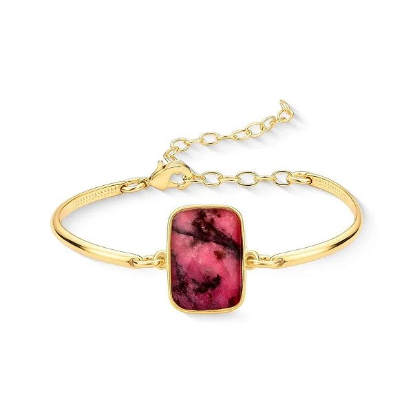 Pulseira pedra natural rodonita ouro semijoia