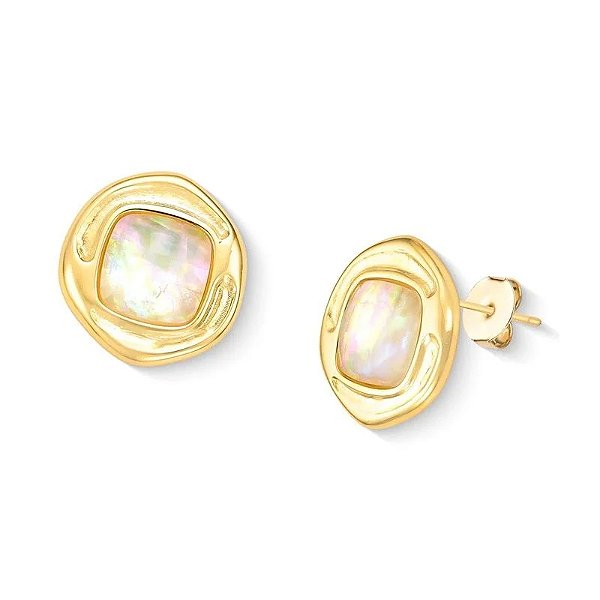 Brinco pedra natural nautilus ouro semijoia