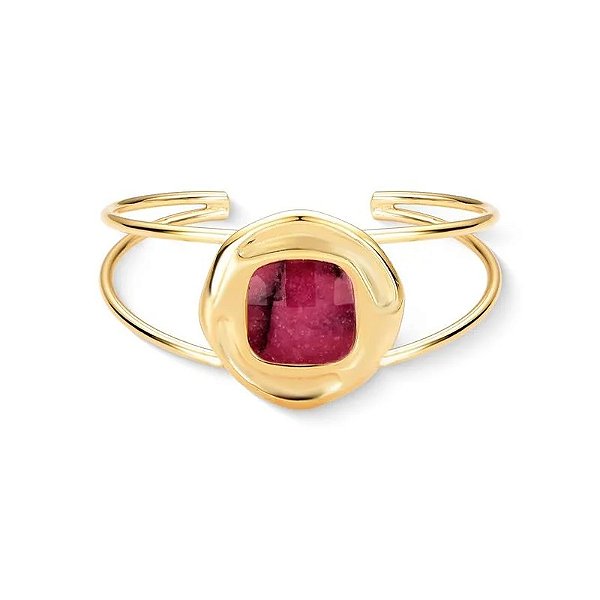 Bracelete pedra natural rodonita ouro semijoia