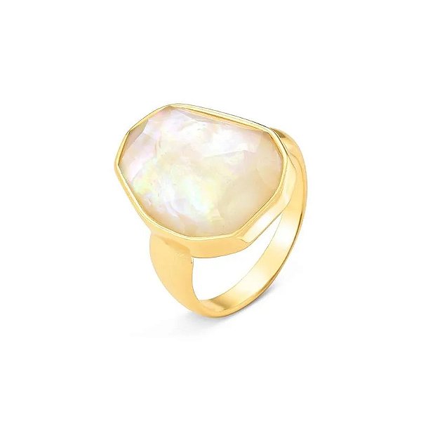 Anel geométrico pedra natural nautilus ouro semijoia