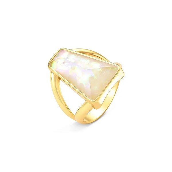 Anel geométrico pedra natural nautilus ouro semijoia