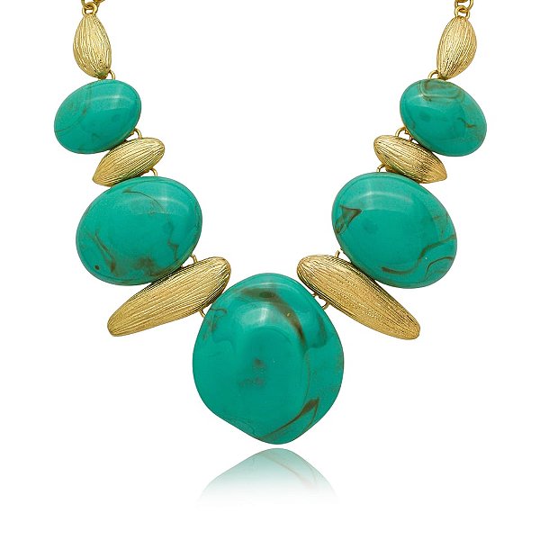 Colar resina turquesa ouro semijoia