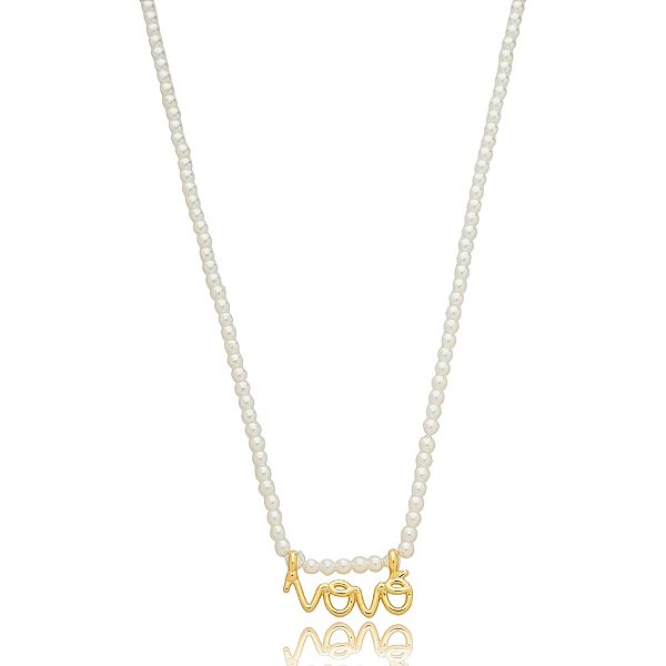 Colar vovó pérolas ouro semijoia