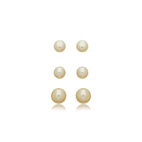 Kit 3 brincos pérolas ouro semijoia