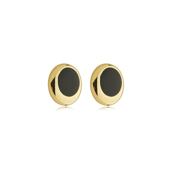 Brinco pressão redondo esmaltado preto ouro semijoia 6890705