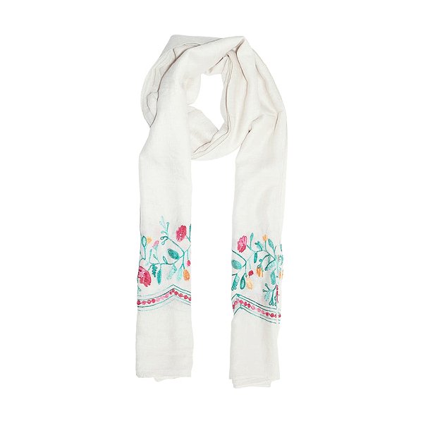 Lenço echarpe bordado floral bege