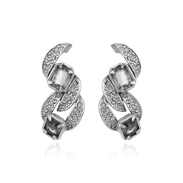 Brinco Claudia Arbex elos cristais prata vintage