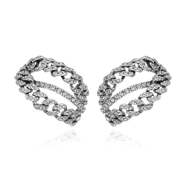 Brinco Claudia Arbex corrente cristais prata vintage